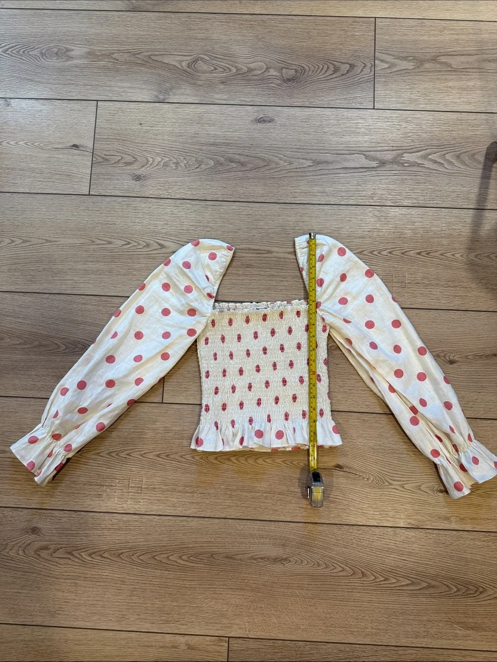 Reformation Pinto Smocked Square-Neck Top with Polka Dots & puff sleeves size S